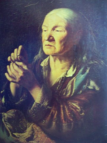 Винцас Слендзинскис. "Старушка продевающая нить в иглу". 1855