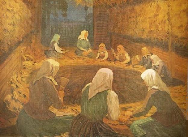 Антанас Жмуйдзинавичюс. Страда толока молотьбы льна. 1926 г.