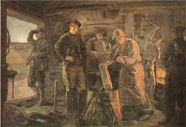 Пётр Сергиевич. В партизанской кузне. 1944 г.