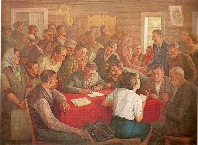 Винцас Дилка. Учредительное собрание колхоза. 1950 г.